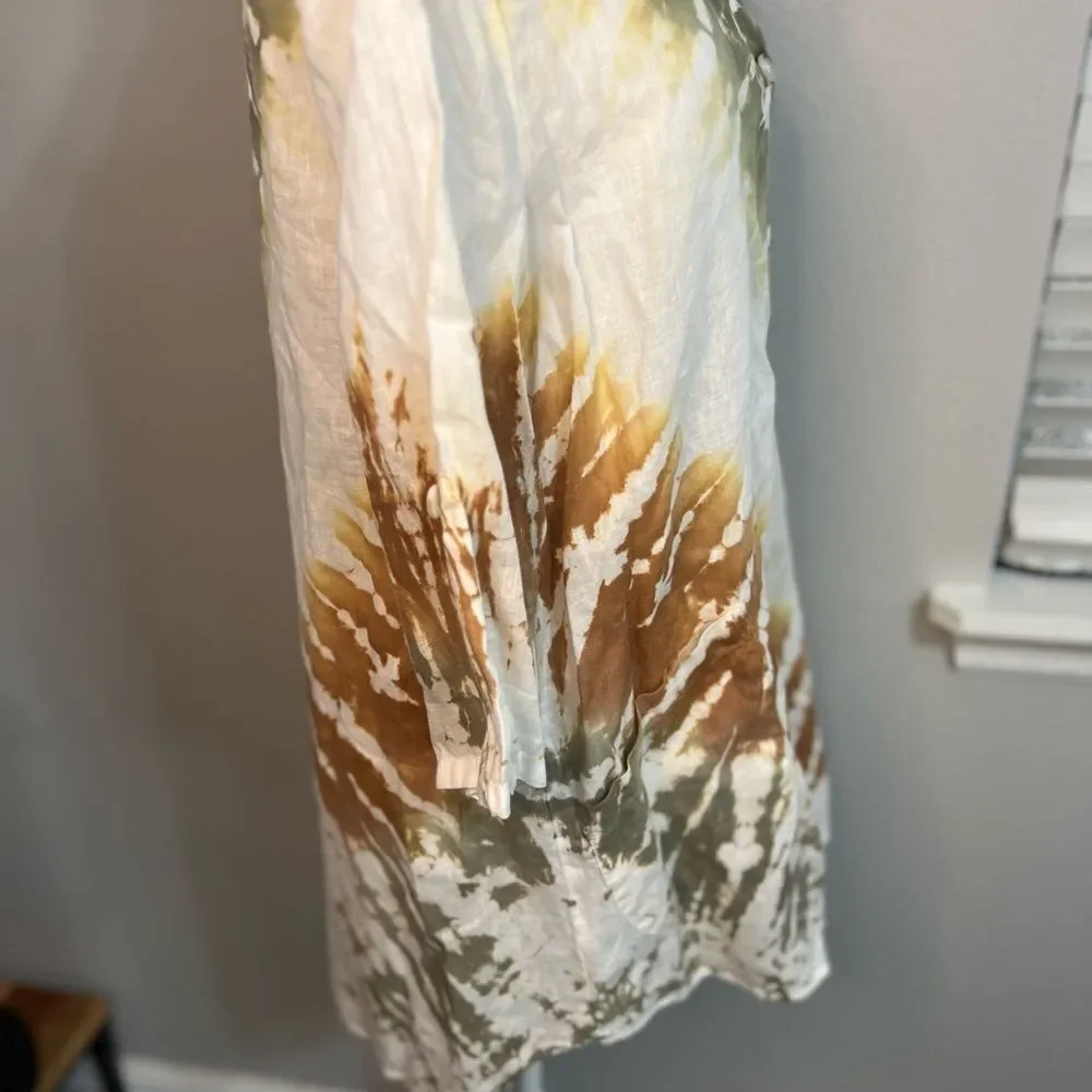Xovi Linen Shirt Green Medium Tie Dye Tunic Length Pockets Convert Sleeves - Picture 6 of 13